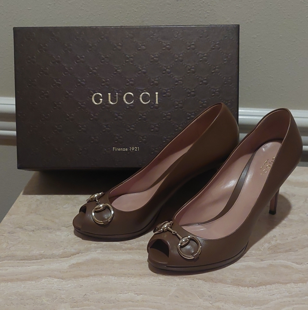 Gucci Brown Peep-Toe Women's Shoes 38